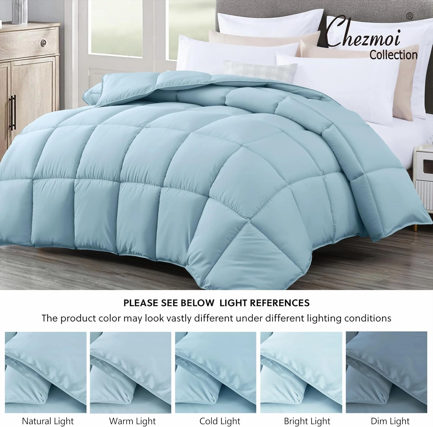 Chezmoi Collection All Season Oversized King Size Down Alternative Comforter - Plush Microfiber Fill - Box Stitch Quilted - Duvet Insert with Corner Tabs (Oversized King, Chambray Blue)