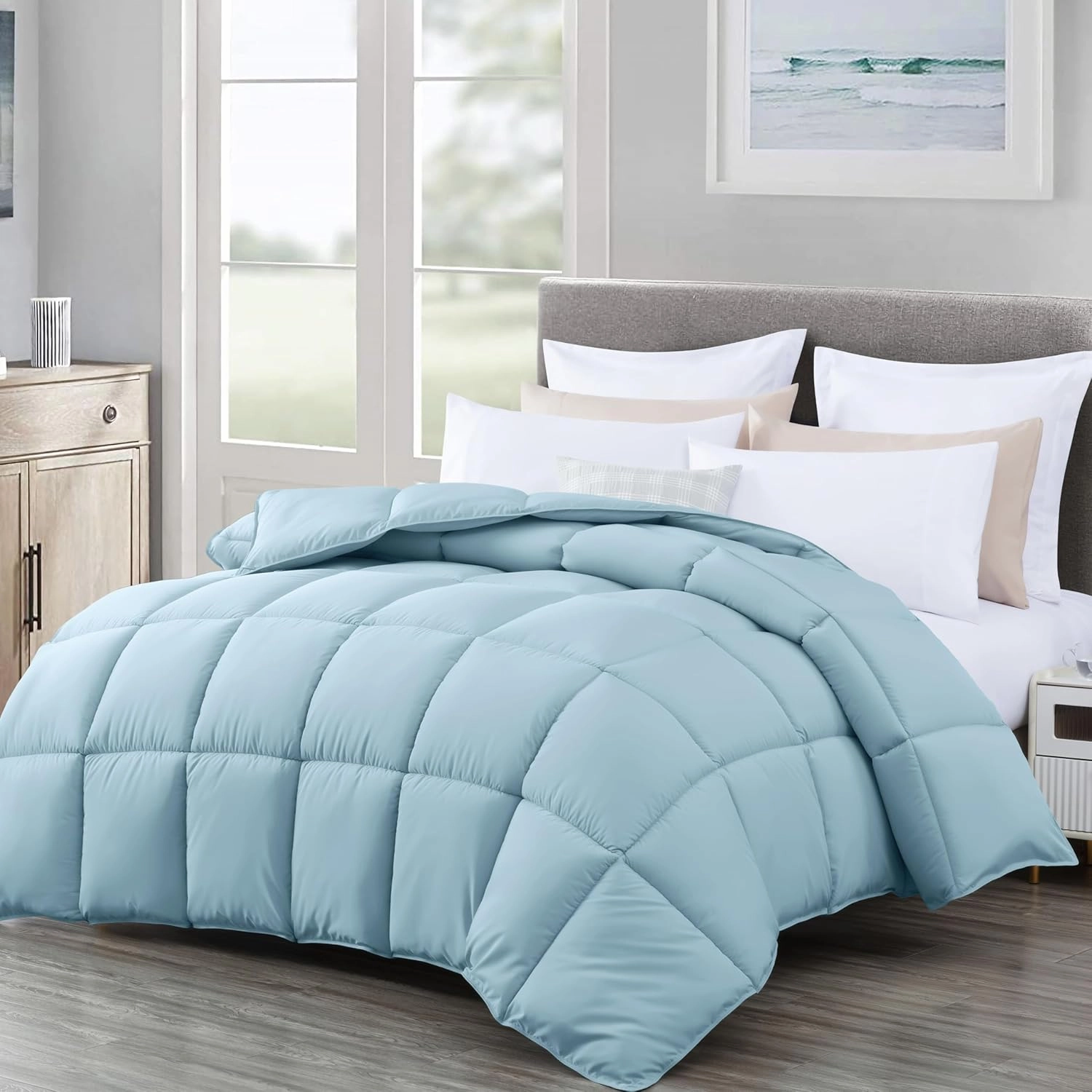 Chezmoi Collection All Season Oversized King Size Down Alternative Comforter - Plush Microfiber Fill - Box Stitch Quilted - Duvet Insert with Corner Tabs (Oversized King, Chambray Blue)