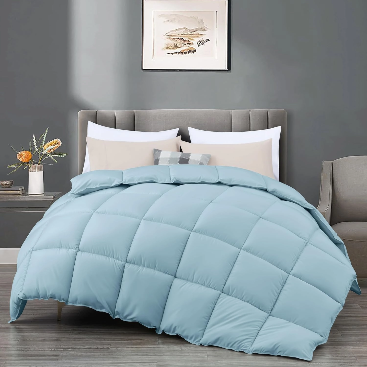 Chezmoi Collection All Season Oversized King Size Down Alternative Comforter - Plush Microfiber Fill - Box Stitch Quilted - Duvet Insert with Corner Tabs (Oversized King, Chambray Blue)