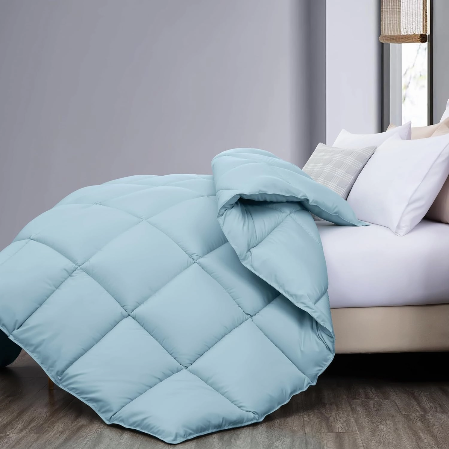 Chezmoi Collection All Season Oversized King Size Down Alternative Comforter - Plush Microfiber Fill - Box Stitch Quilted - Duvet Insert with Corner Tabs (Oversized King, Chambray Blue)