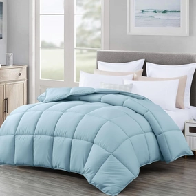 Chezmoi Collection All Season Oversized King Size Down Alternative Comforter - Plush Microfiber Fill - Box Stitch Quilted - Duvet Insert with Corner Tabs (Oversized King, Chambray Blue)