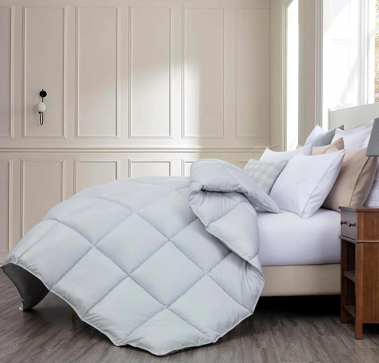 Chezmoi Collection All Season Oversized King Size Down Alternative Comforter - Plush Microfiber Fill - Box Stitch Quilted - Duvet Insert with Corner Tabs (Oversized King, Silver Gray)