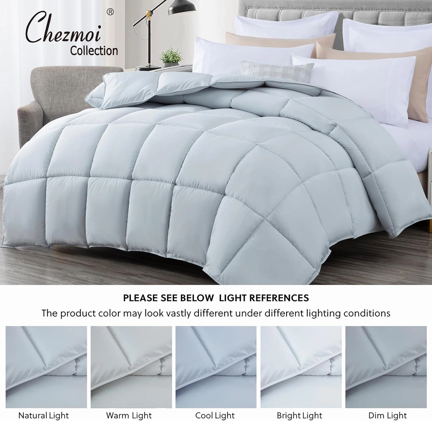 Chezmoi Collection All Season Oversized King Size Down Alternative Comforter - Plush Microfiber Fill - Box Stitch Quilted - Duvet Insert with Corner Tabs (Oversized King, Silver Gray)