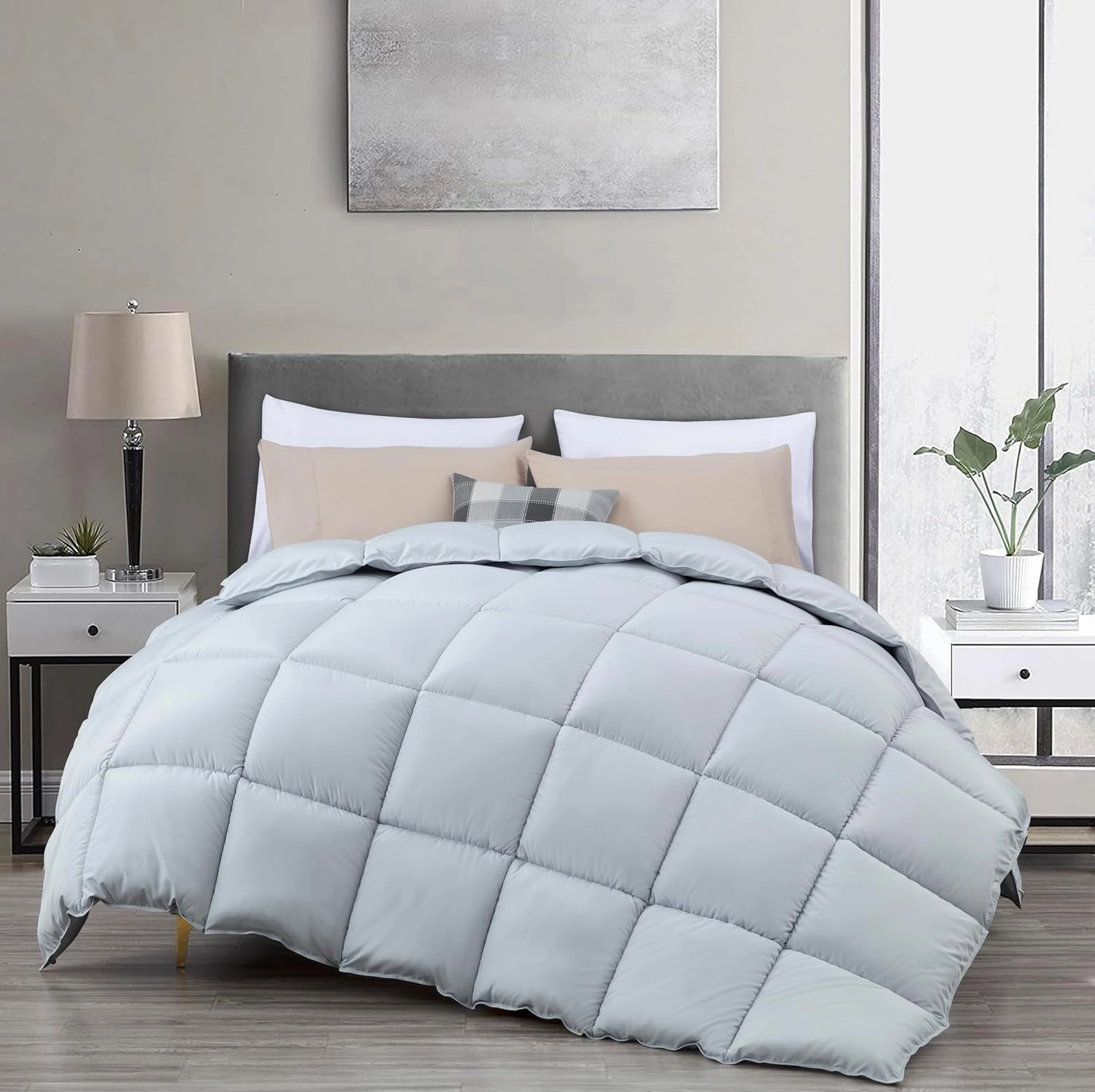 Chezmoi Collection All Season Oversized King Size Down Alternative Comforter - Plush Microfiber Fill - Box Stitch Quilted - Duvet Insert with Corner Tabs (Oversized King, Silver Gray)