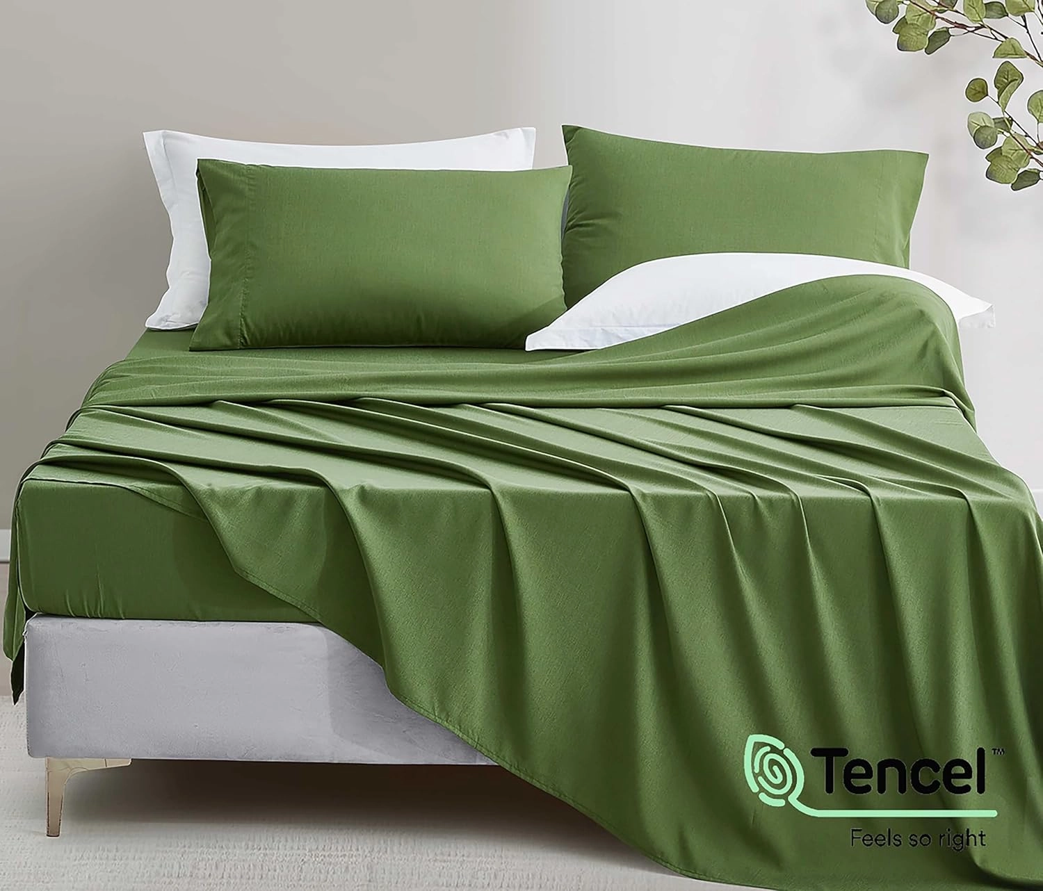 Chezmoi Collection Charisma Tencel Modal Blend Bed Sheets Queen Size 4-Piece Sheet Set Forest Green - Soft and Cozy Lightweight Breathable 15" Deep Pocket Cooling Sheets