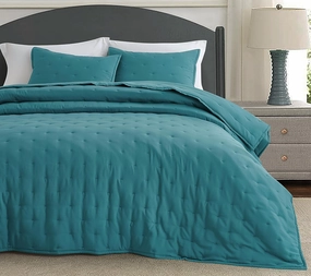 Chezmoi Collection Tencel Modal Blend Quilt Set Queen Size, Teal - Lightweight Soft Bedspread Crescent Stitched Quilt for All Seasons