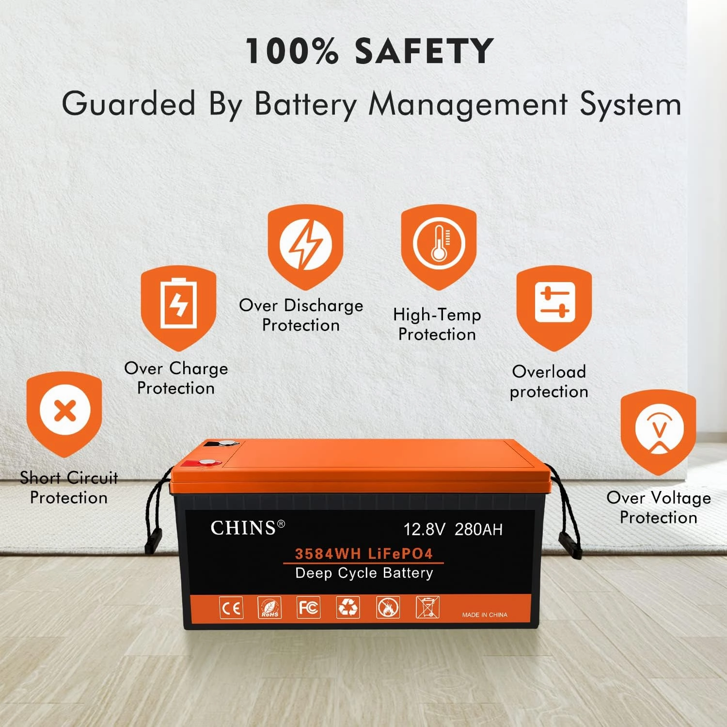CHINS LiFePO4 Battery 12V 280AH Lithium Battery, Built-in 200A BMS, 6000  Cycles, Includes Low Temperature Cut-off Function, Perfect for RV, Off-Grid, Solar Power System, Home Backup, UPS, Marine