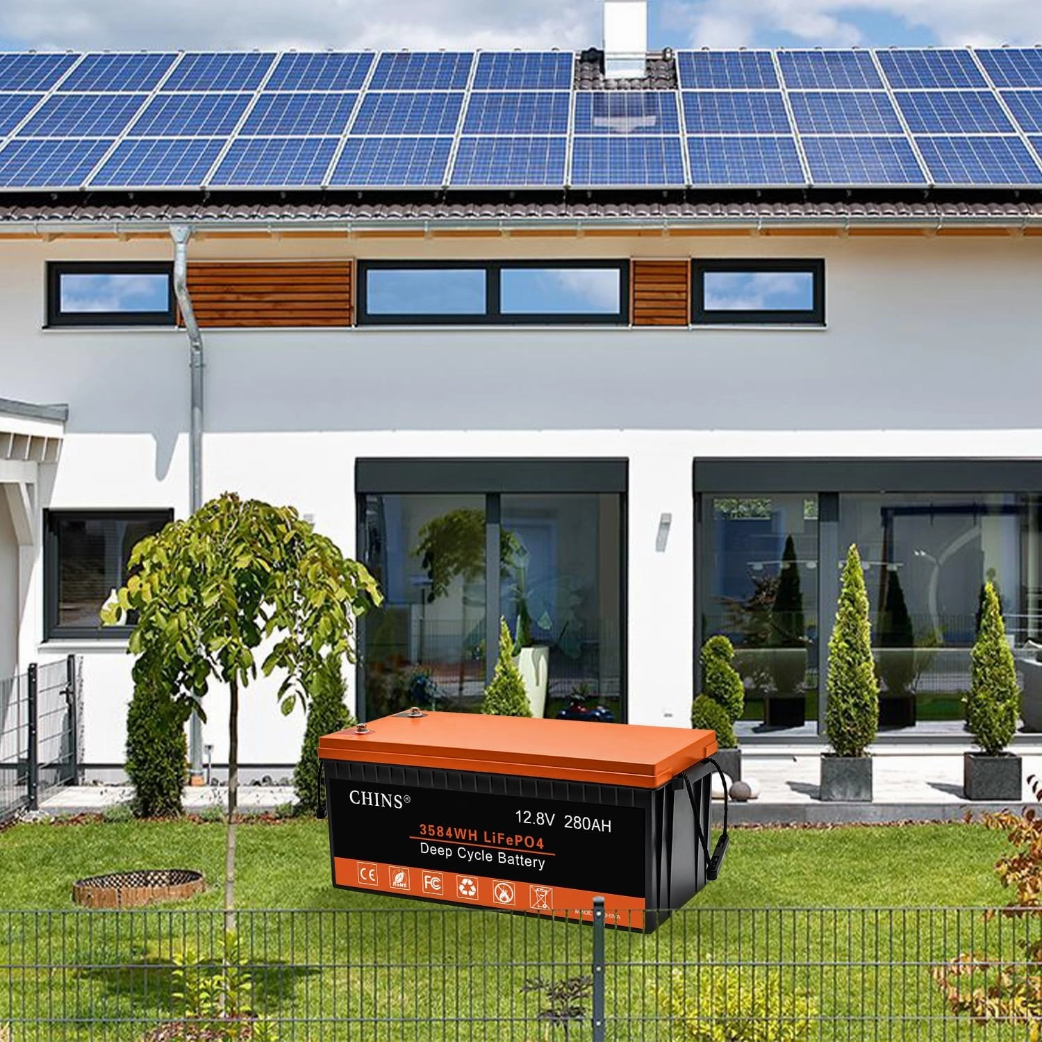 CHINS LiFePO4 Battery 12V 280AH Lithium Battery, Built-in 200A BMS, 6000  Cycles, Includes Low Temperature Cut-off Function, Perfect for RV, Off-Grid, Solar Power System, Home Backup, UPS, Marine