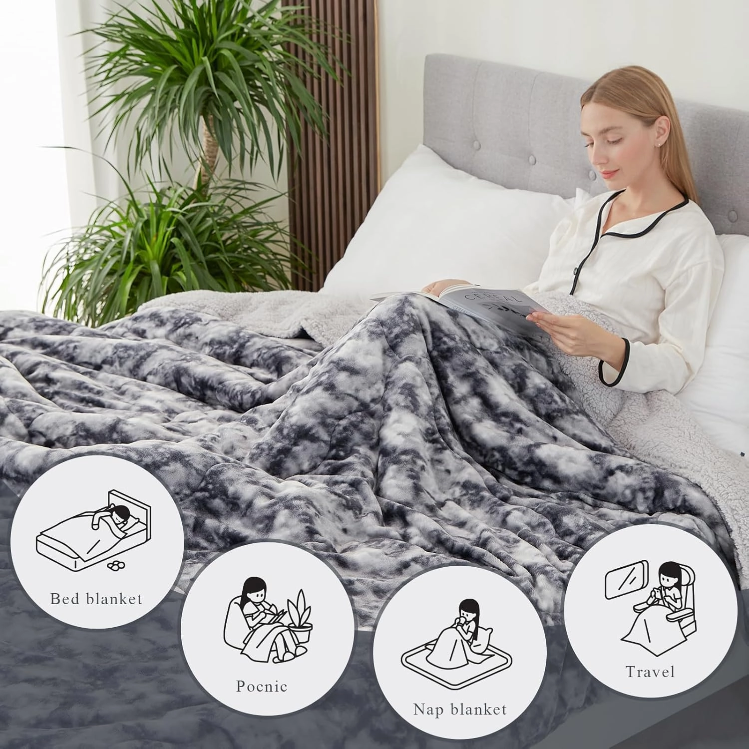 CHOSHOME Sherpa Fleece Throw Blanket- Thick and Warm Blanket for Winter, Soft Fuzzy Plush Twin Size Blanket for Couch, Bed - (60" x 80", Tie Dye Grey)