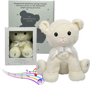 Christian Toy Plush Lamb – Baptism Gift, Christening, Bible Learning Toy, Musical Stuffed Animal for Toddlers w/Bible Stories, Hymns, Lullabies – Christian Baby Gifts w/Noahs Ark and More