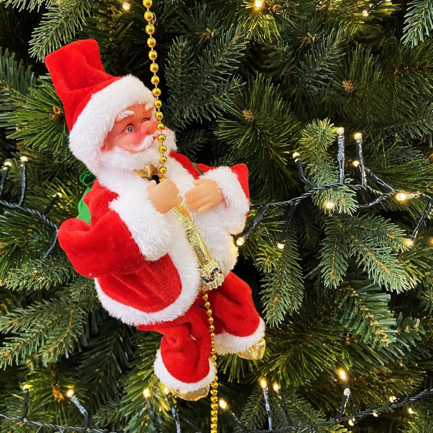 Christmas Electric Singing Santa Claus Dolls Climbing Rope Ladder Musical Plush Toys Twerking Tree Hanging Ornaments Dancing Figure Xmas Birthday Gifts Home Decorations