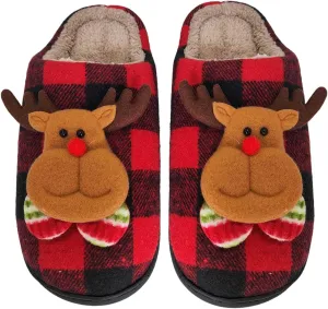 Christmas Slippers For Women Men Checkered Slippers Men's Cozy House Slippers With a Classic Plaid Pattern In Red And Black For Christmas Indoor Outdoor