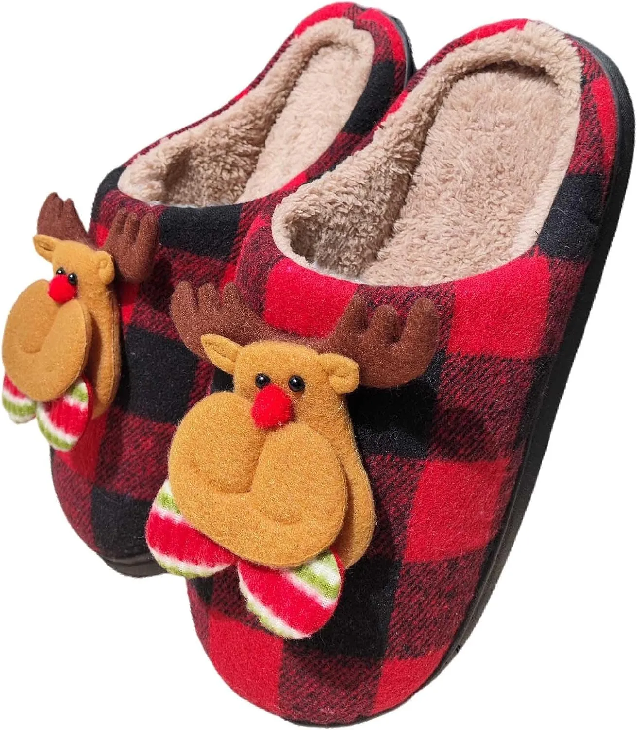 Christmas Slippers For Women Men Checkered Slippers Men's Cozy House Slippers With a Classic Plaid Pattern In Red And Black For Christmas Indoor Outdoor