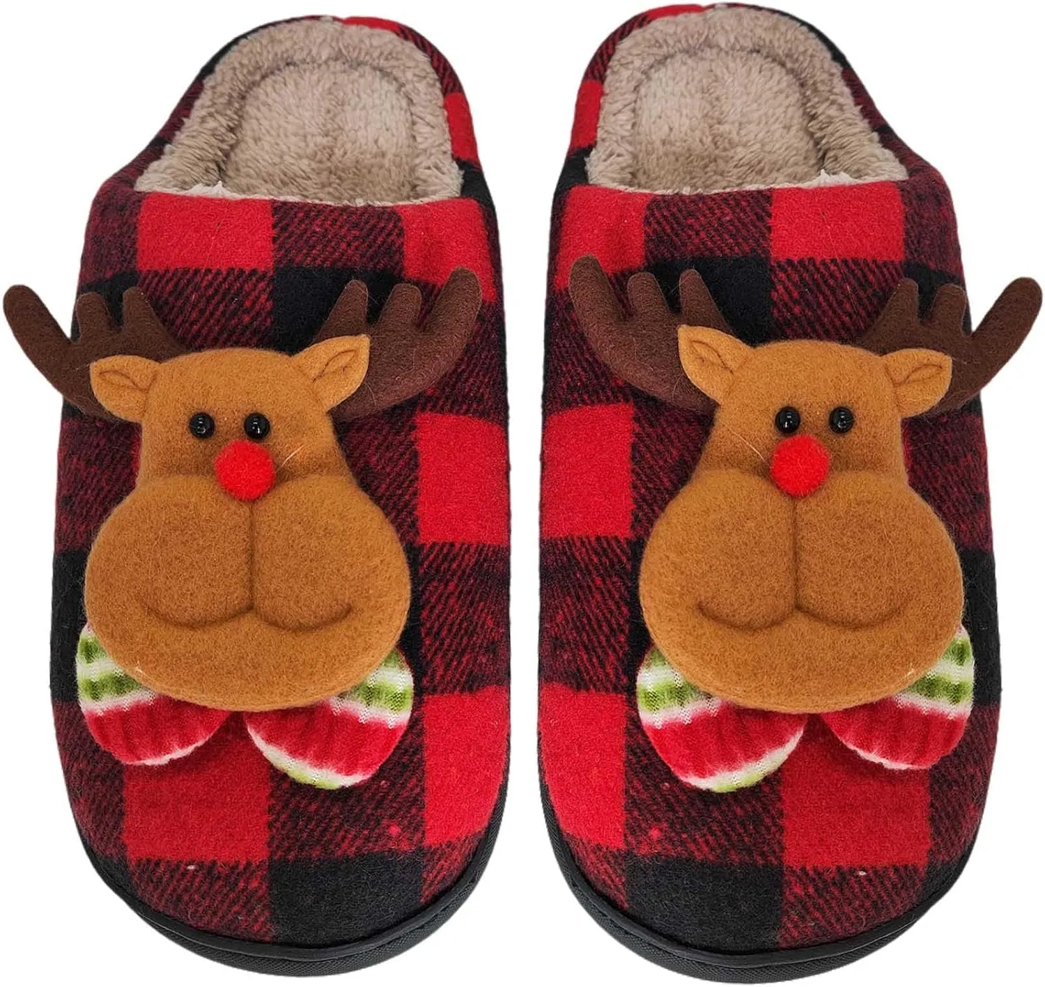 Christmas Slippers For Women Men Checkered Slippers Men's Cozy House Slippers With a Classic Plaid Pattern In Red And Black For Christmas Indoor Outdoor