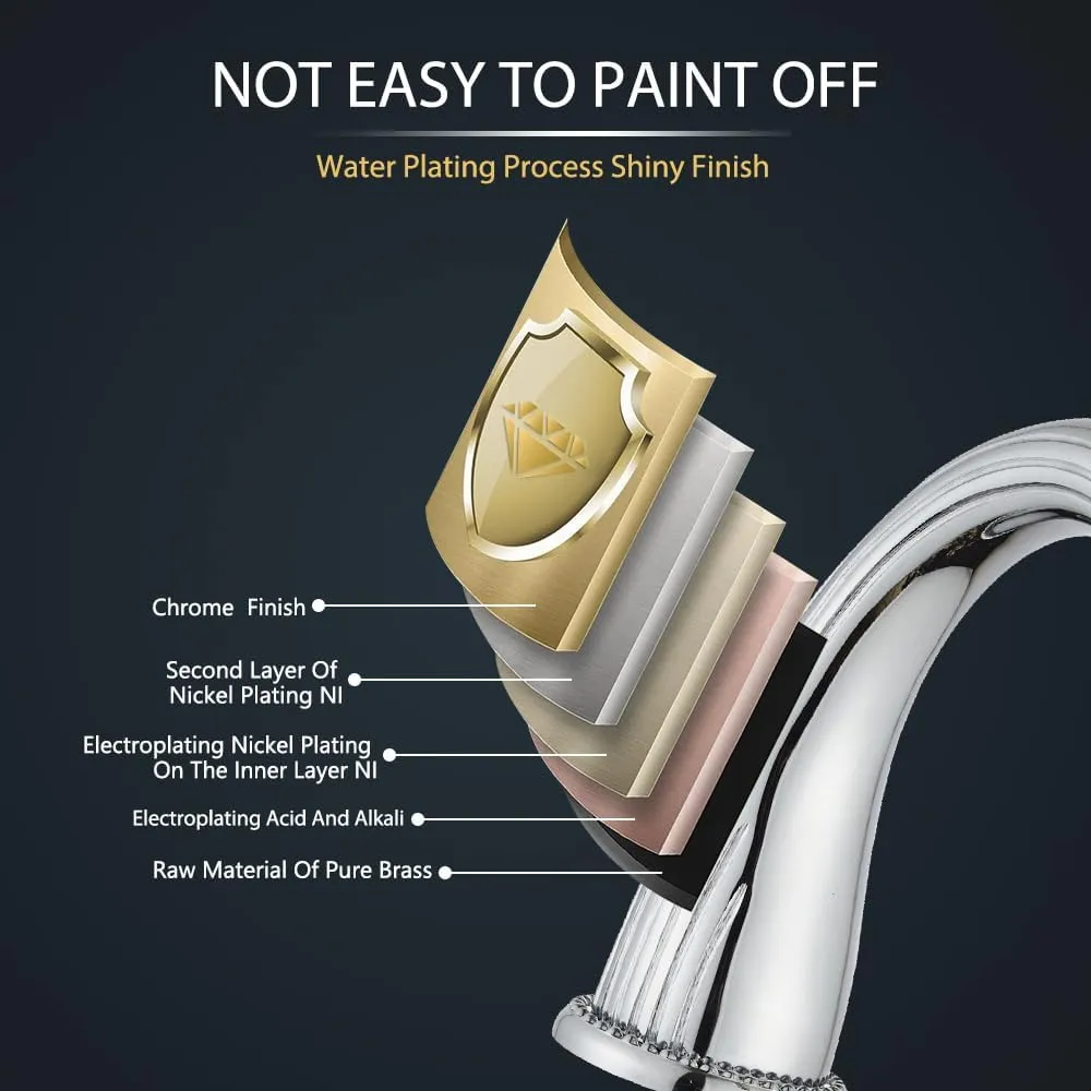 Chrome Widespread Bathroom Sink Faucet,Two Crystal Handle Three Hole Brass Lavatory Vanity Faucet,8-16 Inch Basin Mixer Tap with Pop Up Drain Assembly