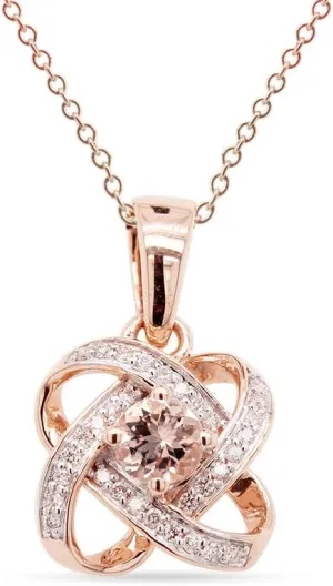 Classic Celtic Knot Pendant Necklace 4MM Round Cut Natural Morganite & Natural Diamond In 14K Gold Over Sterling Silver Gifts for Women (0.33 Cttw) 18" Chain