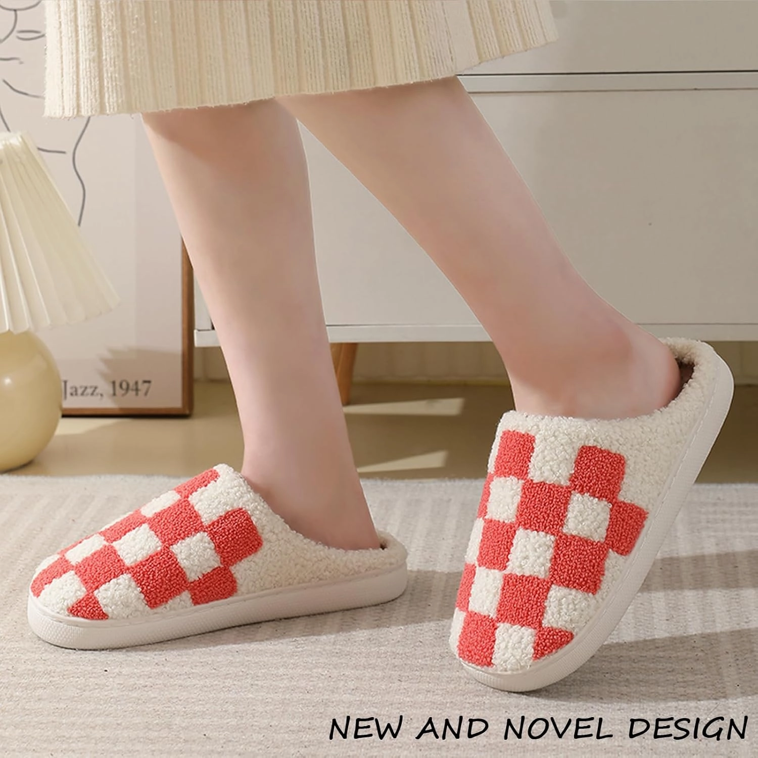 Classic House Plaid Slippers For Women Mens,Cozy Non Slip Outdoor Indoor Plush Slides Slippers