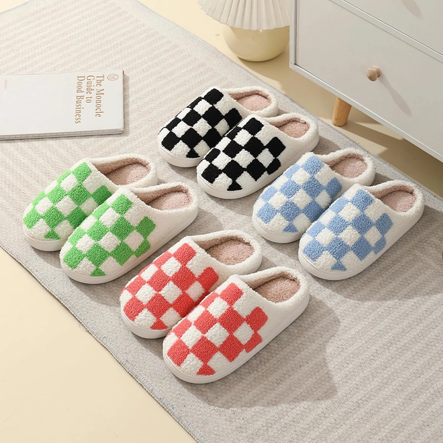 Classic House Plaid Slippers For Women Mens,Cozy Non Slip Outdoor Indoor Plush Slides Slippers