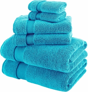 Classic Turkish Towels CTT - Luxury 6 Piece Towel Set, 100% Turkish Cotton, Quick Drying, Highly Absorbent & Comfy, Includes 2 Bath Towels, 2 Hand Towels & 2 Washcloths | (Aqua)