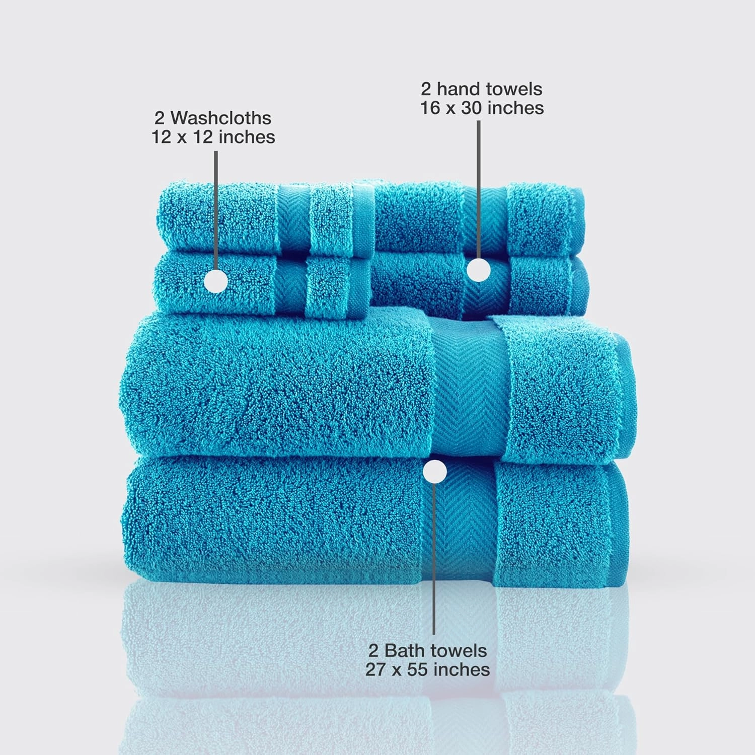 Classic Turkish Towels CTT - Luxury 6 Piece Towel Set, 100% Turkish Cotton, Quick Drying, Highly Absorbent & Comfy, Includes 2 Bath Towels, 2 Hand Towels & 2 Washcloths | (Aqua)