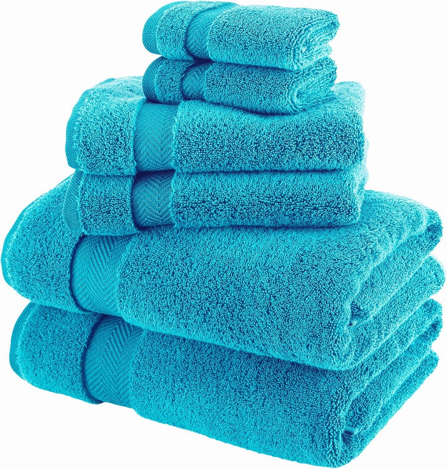 Classic Turkish Towels CTT - Luxury 6 Piece Towel Set, 100% Turkish Cotton, Quick Drying, Highly Absorbent & Comfy, Includes 2 Bath Towels, 2 Hand Towels & 2 Washcloths | (Aqua)