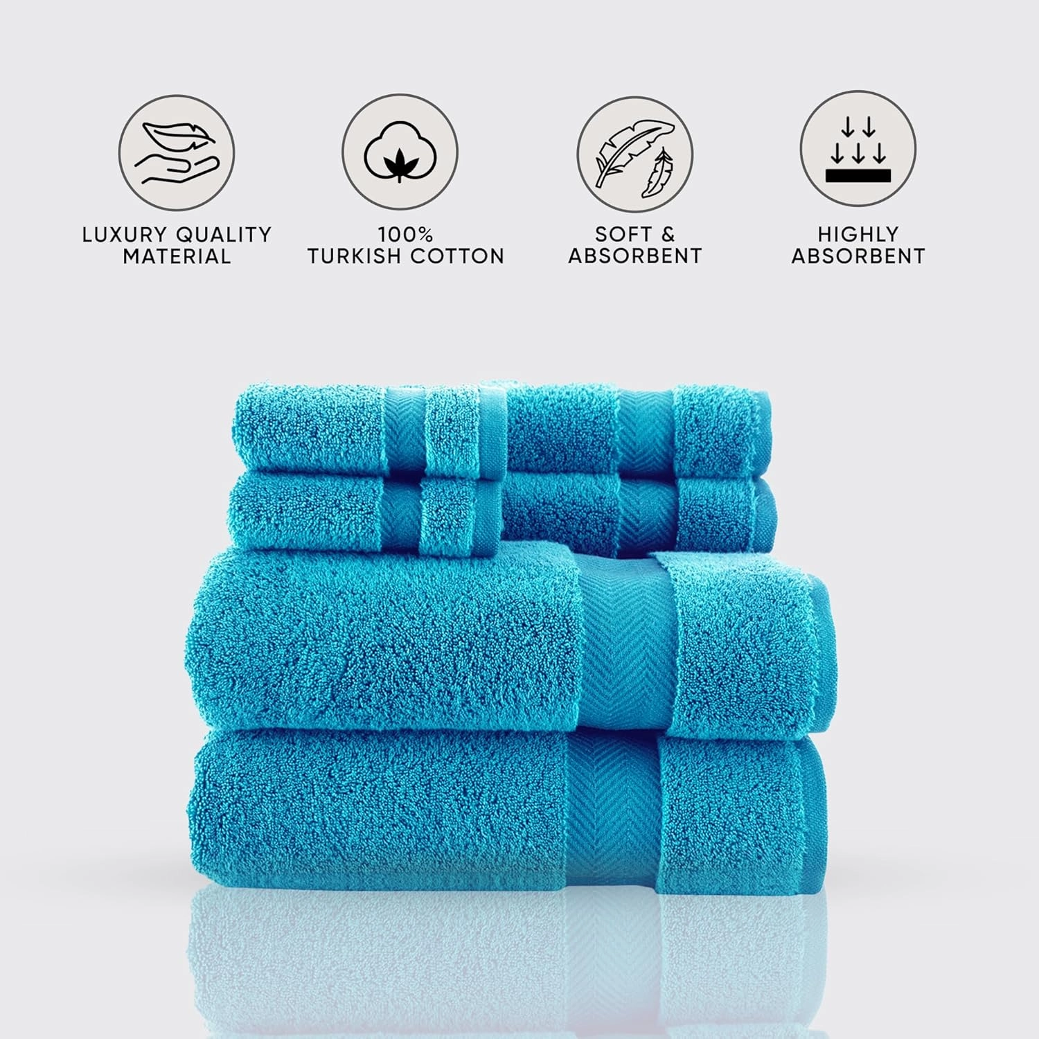 Classic Turkish Towels CTT - Luxury 6 Piece Towel Set, 100% Turkish Cotton, Quick Drying, Highly Absorbent & Comfy, Includes 2 Bath Towels, 2 Hand Towels & 2 Washcloths | (Aqua)