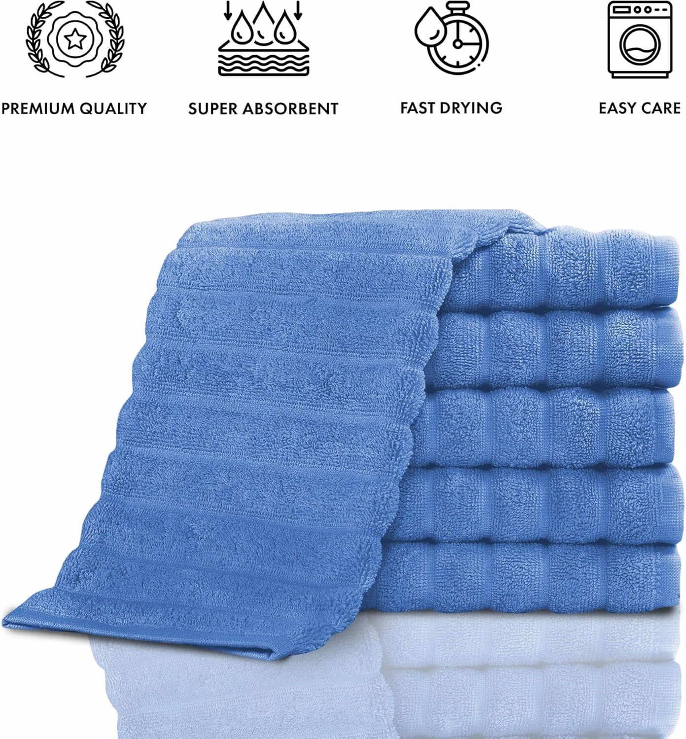 Classic Turkish Towels CTT Luxurious 100% Turkish Cotton Washcloths 6 Pack, Highly Absorbent & Quick Dry, Face Towels Wash Cloths for Hotel, Spa & Gym | 13"x13" (Blue)