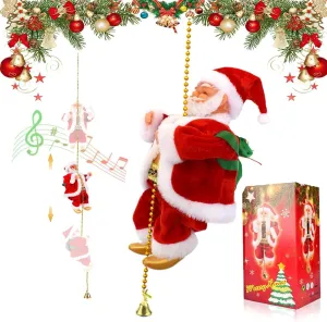 Climbing Santa On Chain, Electric Climbing Santa Claus, Climbing Santa with Music, Climbing Santa Up and Down, Santa Climbing Ladder, Electric Climbing Santa Claus Musical Toys (1X Climbing Santa)