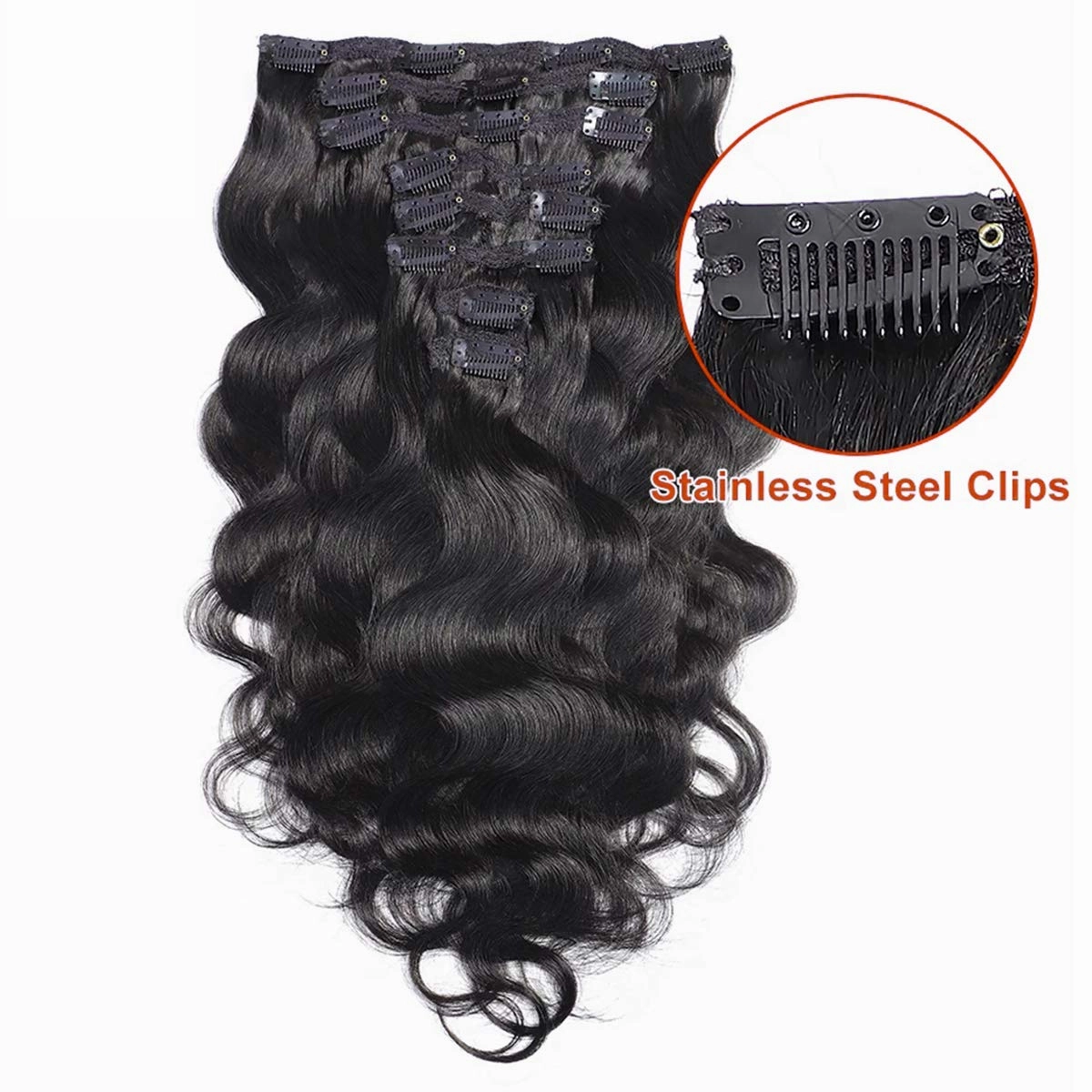 Clip in Human Hair Extensions 100% Unprocessed Brazilian Virgin Hair Clip in Hair Extensions Remy Body Wave Human Hair Natural Black Double Weft Long 8 Pieces/Lot 120g 22 Inch