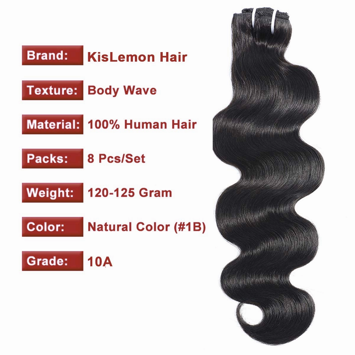 Clip in Human Hair Extensions 100% Unprocessed Brazilian Virgin Hair Clip in Hair Extensions Remy Body Wave Human Hair Natural Black Double Weft Long 8 Pieces/Lot 120g 22 Inch