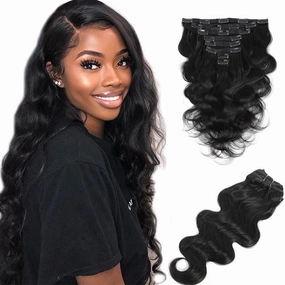 Clip in Human Hair Extensions 100% Unprocessed Brazilian Virgin Hair Clip in Hair Extensions Remy Body Wave Human Hair Natural Black Double Weft Long 8 Pieces/Lot 120g 22 Inch