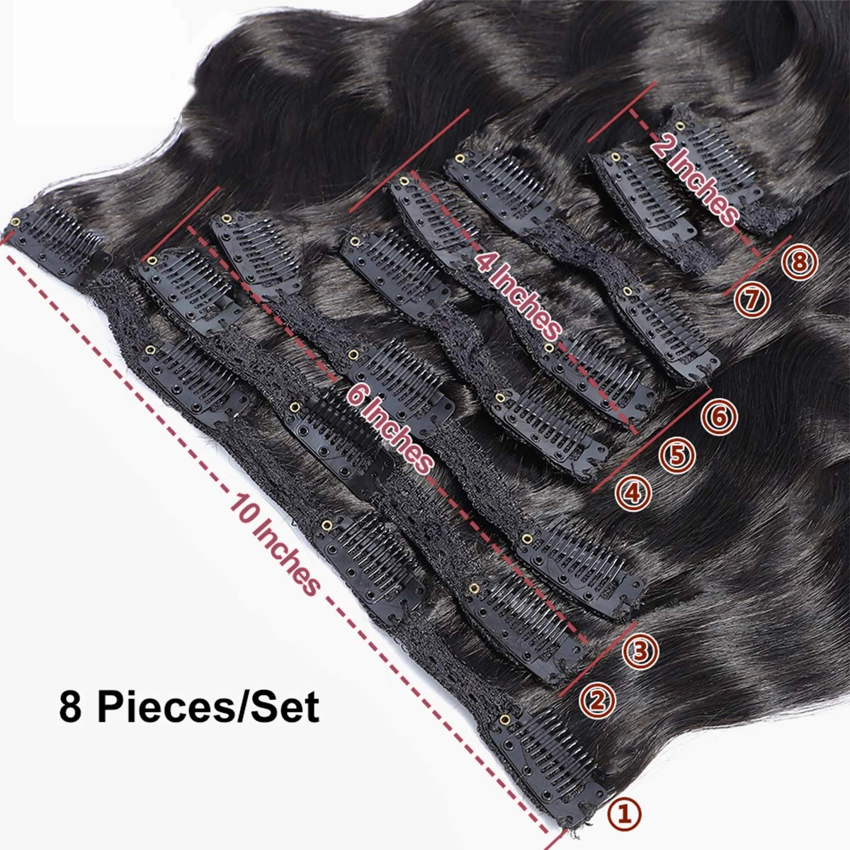 Clip in Human Hair Extensions 100% Unprocessed Brazilian Virgin Hair Clip in Hair Extensions Remy Body Wave Human Hair Natural Black Double Weft Long 8 Pieces/Lot 120g 22 Inch