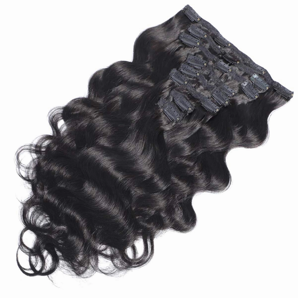 Clip in Human Hair Extensions 100% Unprocessed Brazilian Virgin Hair Clip in Hair Extensions Remy Body Wave Human Hair Natural Black Double Weft Long 8 Pieces/Lot 120g 22 Inch