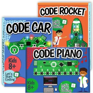 Code Car   Rocket   Piano Coding Bundle for Kids 8-12 . Block or Typed Code | Hands-on Coding Fun!