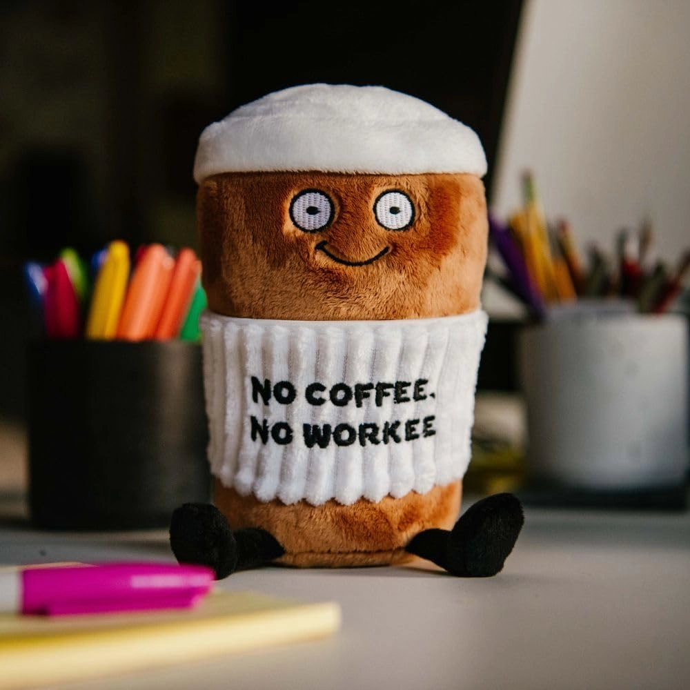Coffee Plushie - No Coffee, No Workee Sassy Cup Plush, Gift for Coworkers, Sassy Food Plush Toy for Gifting