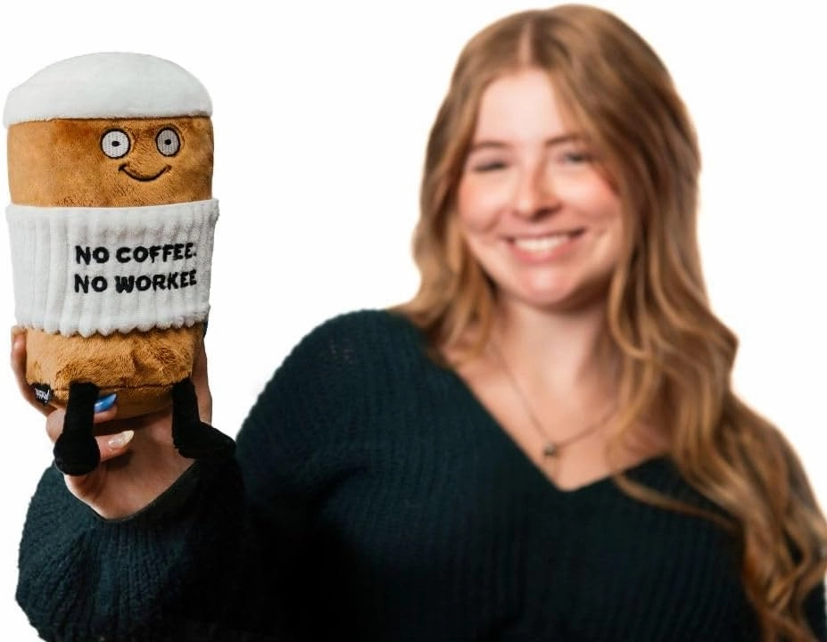 Coffee Plushie - No Coffee, No Workee Sassy Cup Plush, Gift for Coworkers, Sassy Food Plush Toy for Gifting