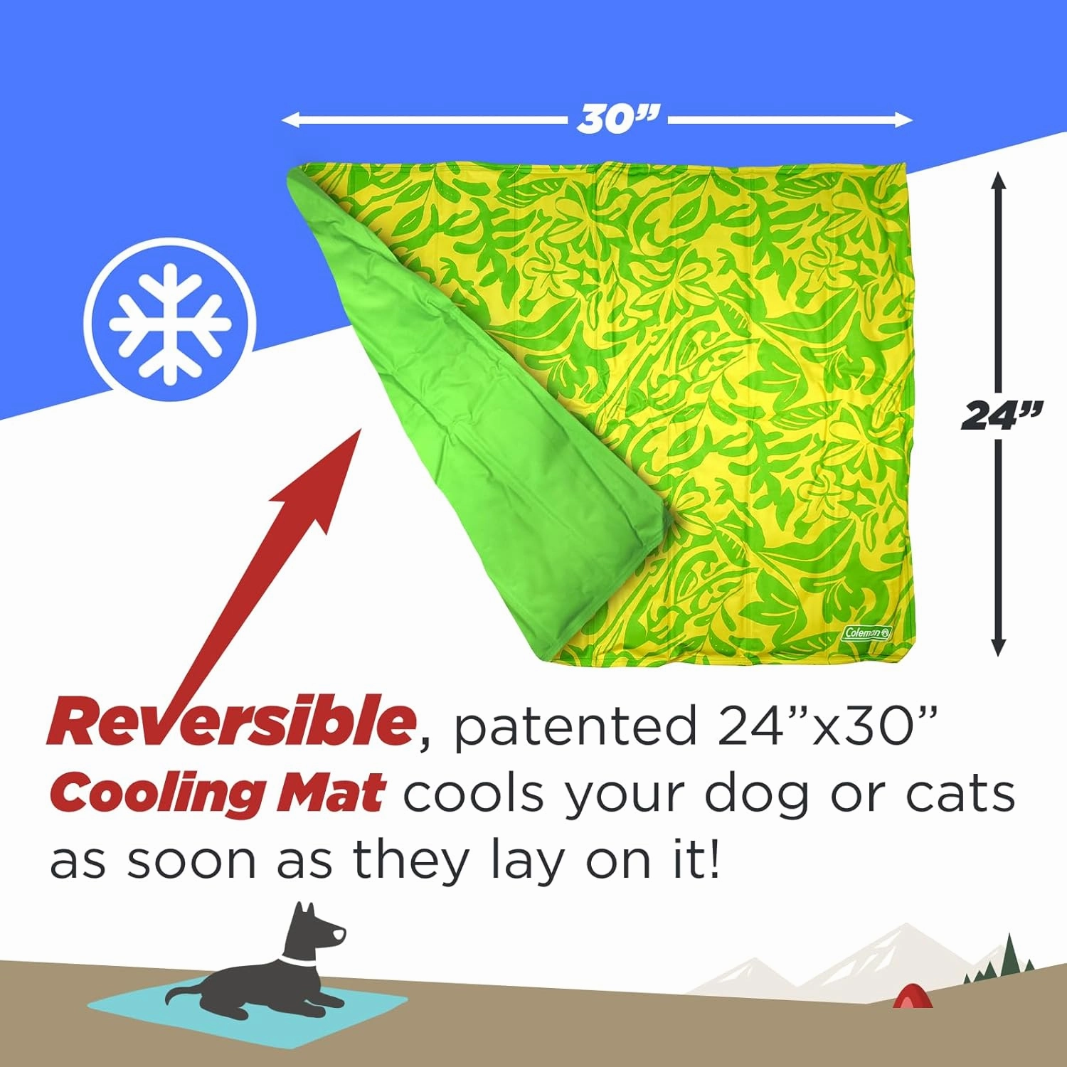 Coleman Medium Green Botanical Pattern Reversible Cooling Mat – 24” x 30”