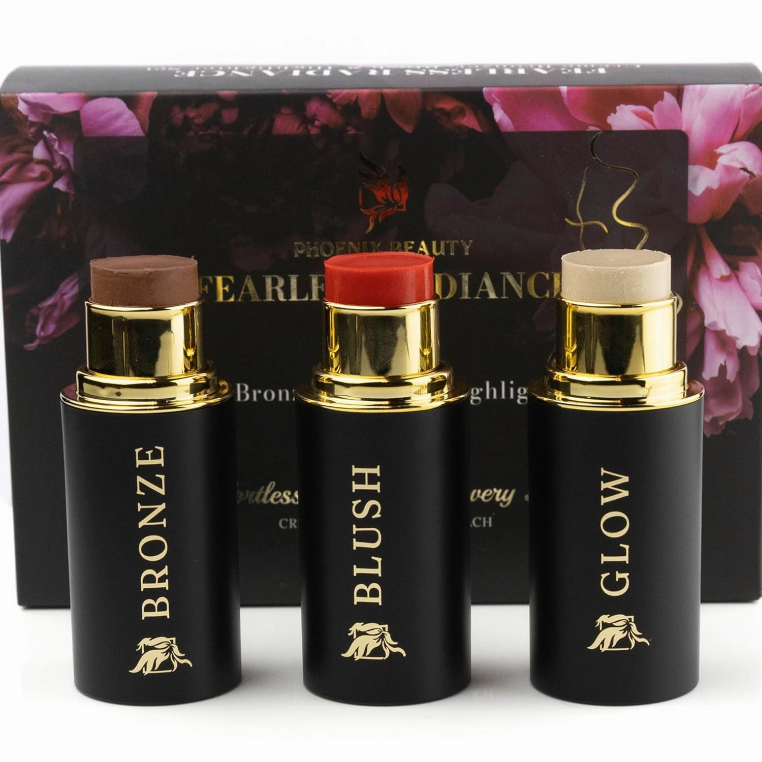 Contour Trio - Cream Bronzer, Blush & Highlighter Set – Pigmented, Buildable & Hydrating w. Shea Butter, Vitamin E & Hyaluronic Acid, Gift Set, Summer Glow (Luminous, Regular Trio)
