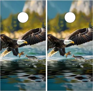 Cornhole Board Wraps Decals 2'x4' Bald Eagle Fishing Outdoor Bean Bag Toss Game Graphic Wraps Vinyl Skin Stickers for Cornhole Boards
