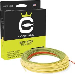 Cortland Fly Line - Indicator, 5 Weight, 90ft, High Float Tip, Fire Orange, Moss Green, Pale Yellow