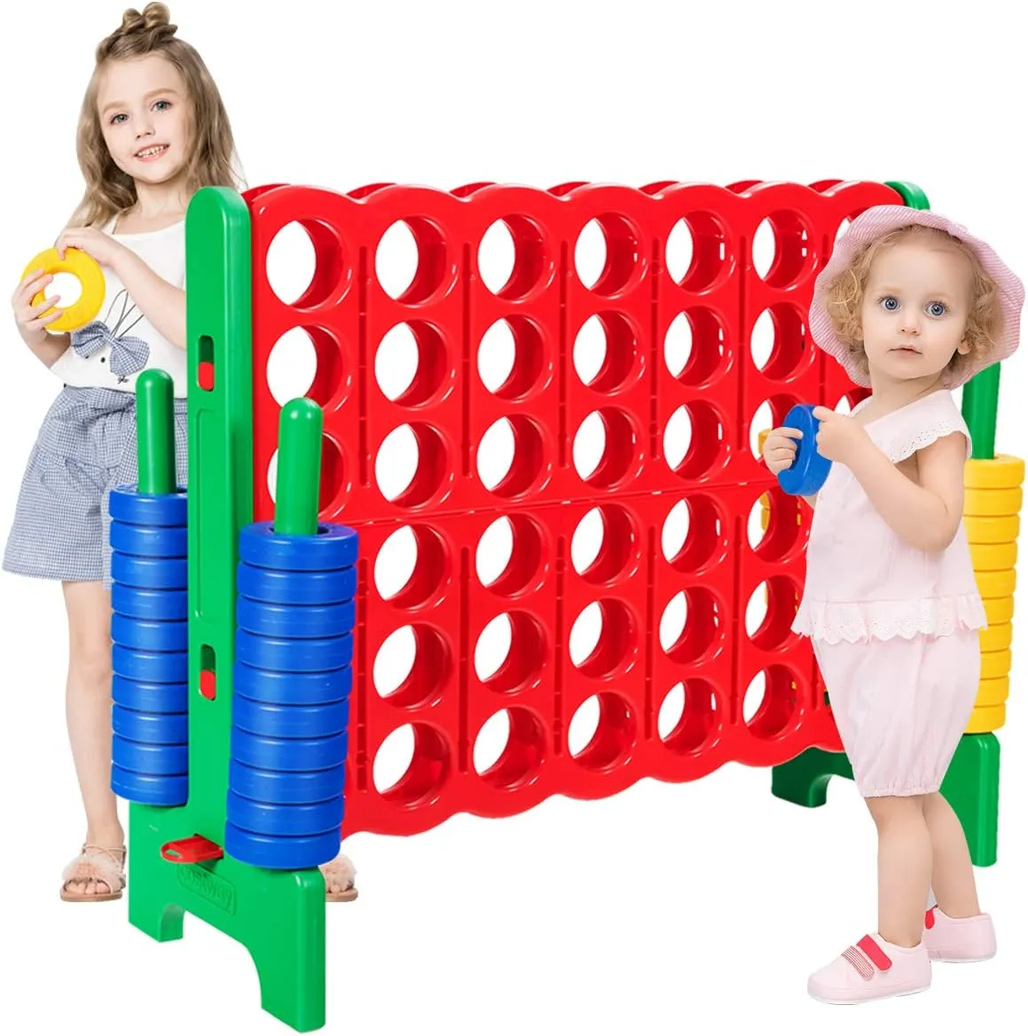 COSTWAY Jumbo 4-to-Score Giant Game Set, 4 in A Row for Kids and Adults, 3.5FT Tall Indoor & Outdoor Game Set with 42 Jumbo Rings & Quick-Release Slider, Perfect for Holiday Party & Family Game, Green