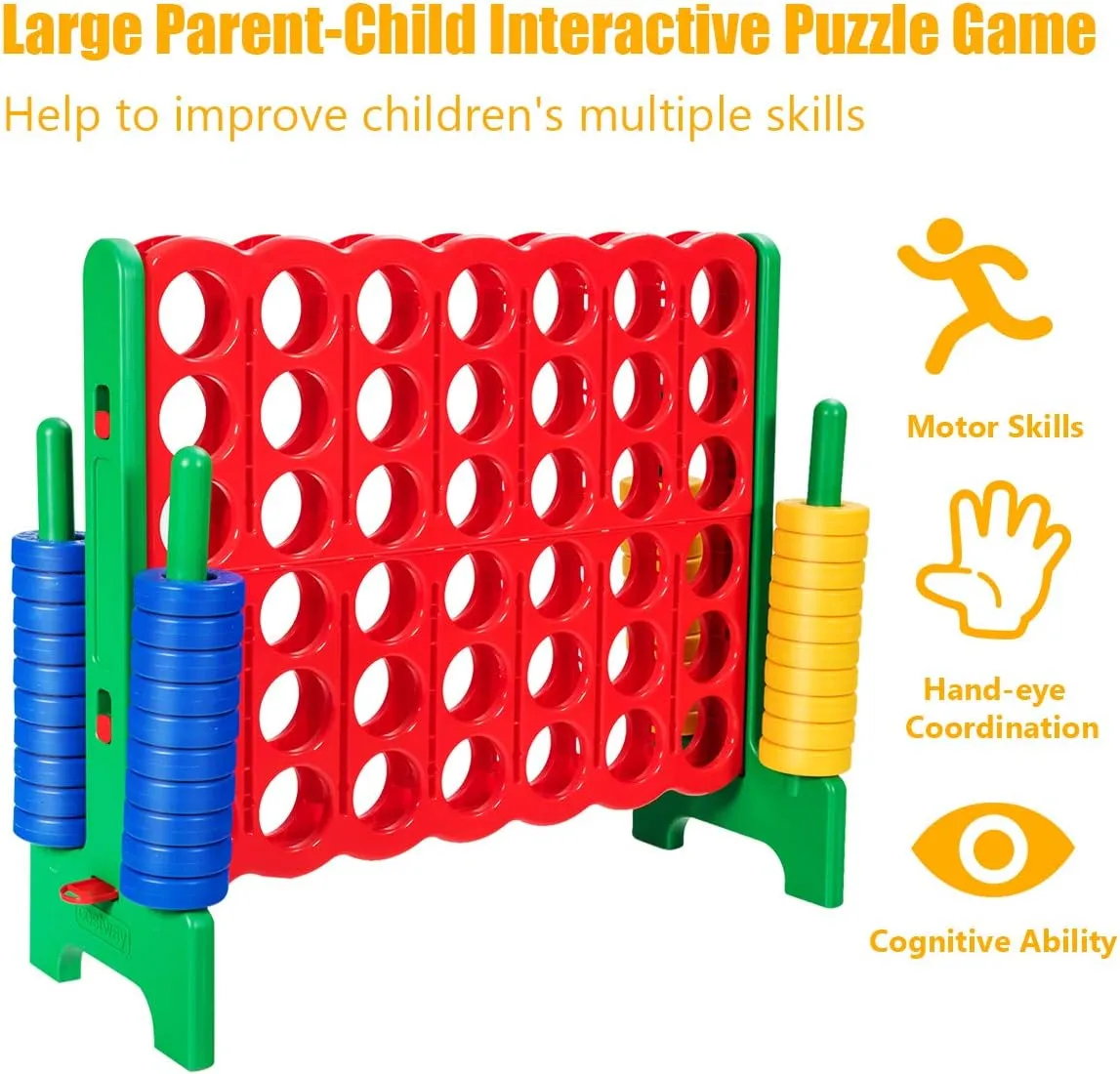 COSTWAY Jumbo 4-to-Score Giant Game Set, 4 in A Row for Kids and Adults, 3.5FT Tall Indoor & Outdoor Game Set with 42 Jumbo Rings & Quick-Release Slider, Perfect for Holiday Party & Family Game, Green