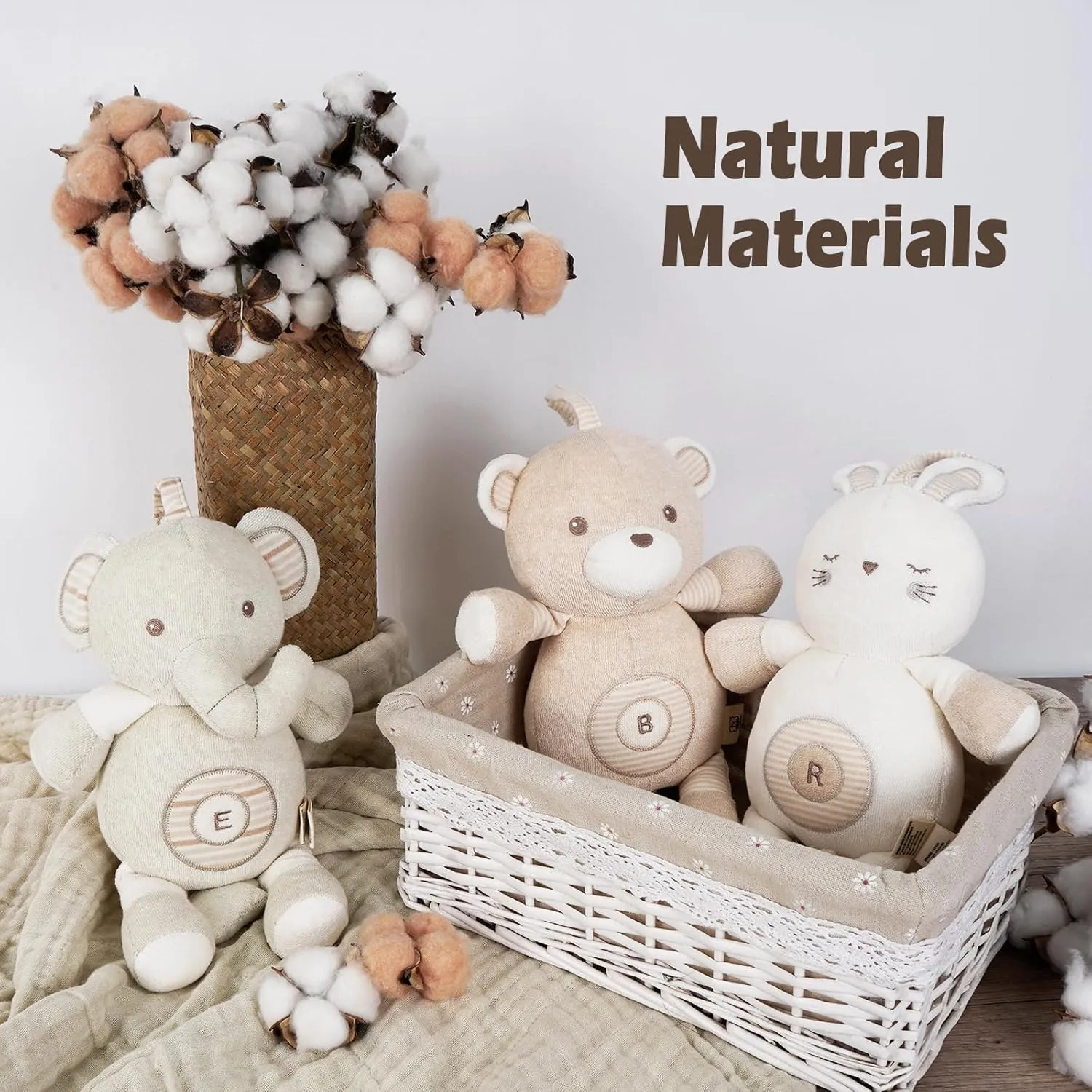 COTTONEBEBE Organic Baby Toys, Stuffed Animal Toy with Lullaby Music for Infant Babies 0 3 6 12 to 36 Months Boy & Girl,Ideal Gift for Newborn (Little Elephant, Cotton)