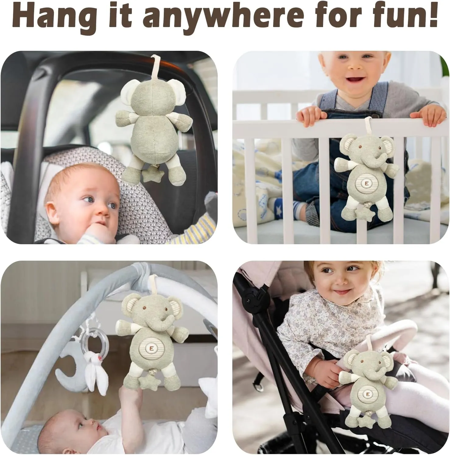 COTTONEBEBE Organic Baby Toys, Stuffed Animal Toy with Lullaby Music for Infant Babies 0 3 6 12 to 36 Months Boy & Girl,Ideal Gift for Newborn (Little Elephant, Cotton)