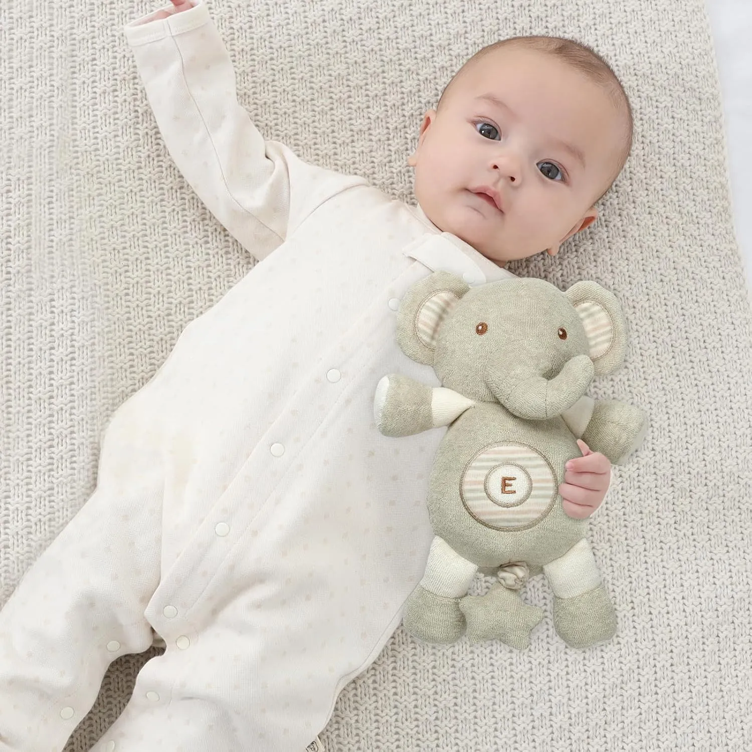 COTTONEBEBE Organic Baby Toys, Stuffed Animal Toy with Lullaby Music for Infant Babies 0 3 6 12 to 36 Months Boy & Girl,Ideal Gift for Newborn (Little Elephant, Cotton)