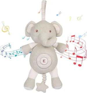 COTTONEBEBE Organic Baby Toys, Stuffed Animal Toy with Lullaby Music for Infant Babies 0 3 6 12 to 36 Months Boy & Girl,Ideal Gift for Newborn (Little Elephant, Cotton)