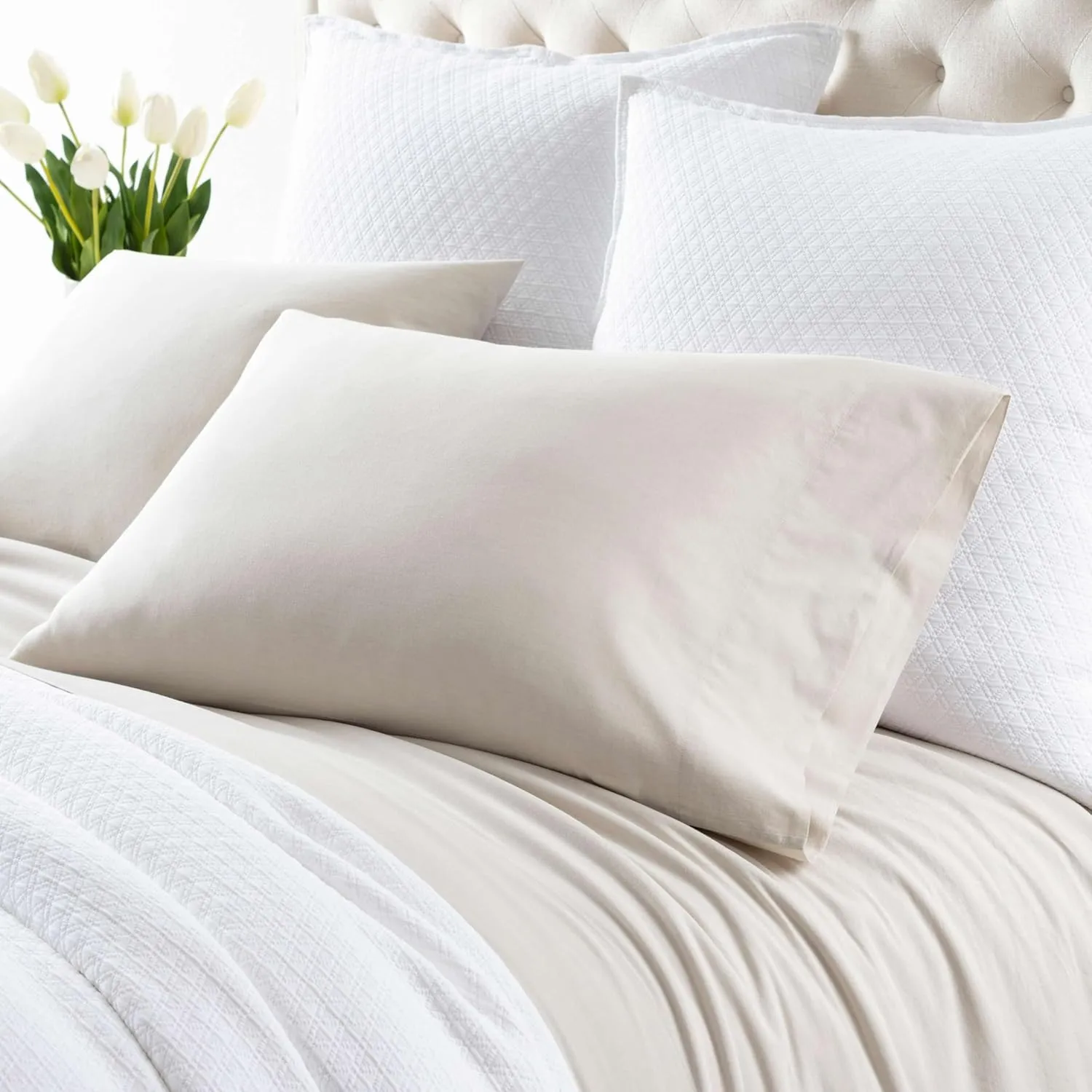 Cozy Cotton Natural Sheet Set, Queen Size, Neutral Solid Pattern