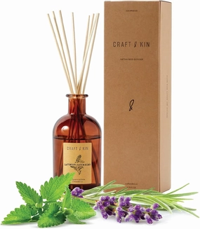 Craft & Kin Sage, Mint & Lavender Reed Diffuser | All Natural Essential Oil & 8 Rattan Scent Sticks | Reed Diffusers for Home, Bathroom | Long Lasting Home Fragrance in Amber Glass, 5.75oz