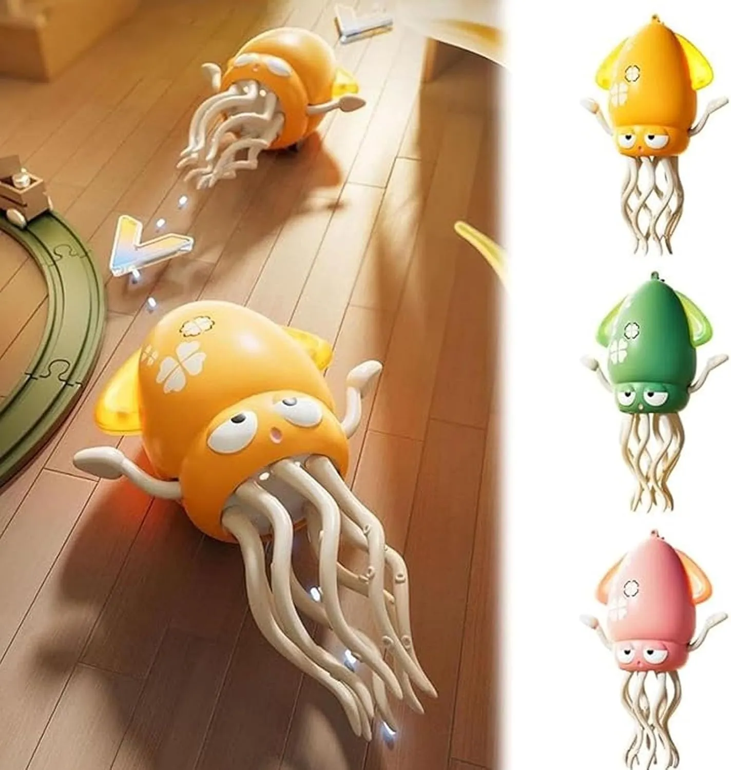 Crawling Octopus Toy, Smart Tentacle Explorer, Electronic Tummy Time Electric Octopus Toy, Magic Magical Dancing Squid Toys, Wiggly Wonder Octopus, Auto-Avoid Music Dancing (Green-Set)