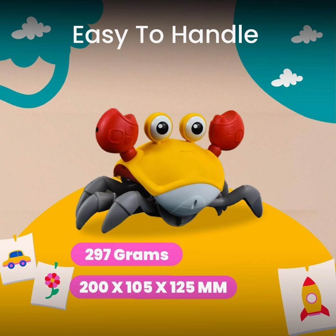 Crawling Crab – Moving, Dancing, Walking Toy for Babies & Toddlers | Interactive Tummy Time Crab with Music & Lights | Boys & Girls Infant Crawling Toys & Baby (Blue) (Yellow)